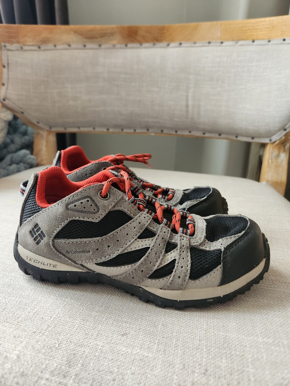 Columbia Kids Grey and Black Trail Sneakers with Red Accents